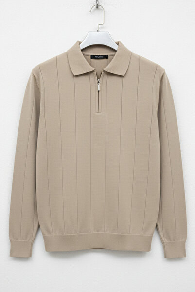 Edwox Men's Regular Fit Zippered Sweater Mink Edw01