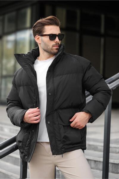 Madmext Black Zippered Snap Closure Inflatable Men's Jacket E7436