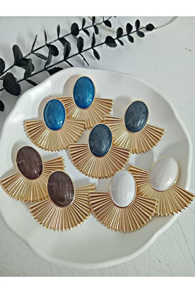 mos&more Kahverengi Gold Yelpaze Büyük Hafif Kadın Küpe