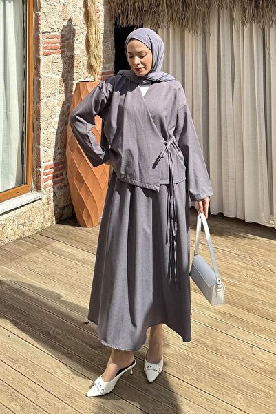 lamelif Σετ με φούστα με λεπτομέρεια δεσίματος ανθρακί