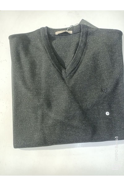 güleç gym Yamak Knitwear Steel Knit V-Neck Wool Sweater