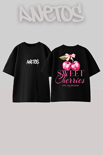 Anetos Μπλούζα Sweet Cherries Σχεδίαση Με Διάδρομο Χρώματος Μαύρο Oversized T...