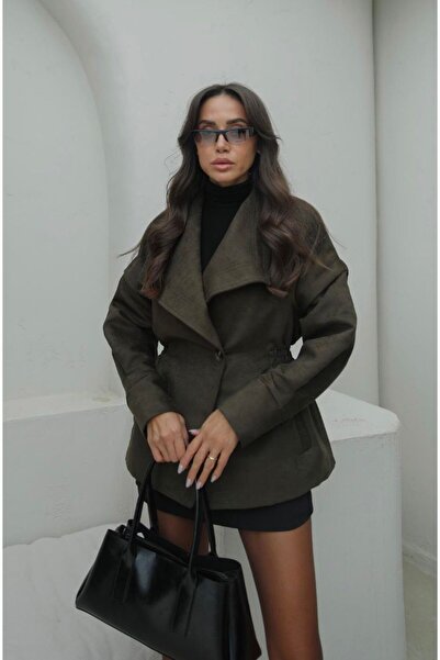 JaMolls Large V-Neck Pinterest-Style Nubuck Suede Lining Waist-Cinching Draws...