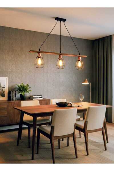 Aydınlatma Dünyam Vintage 3lü Ahşap Avize