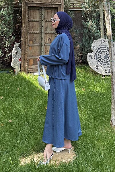 lamelif Tie-Detailed Skirt Suit Indigo