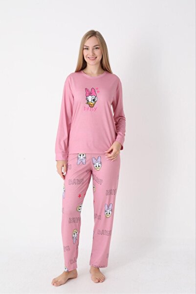 Silona Homewear Σετ πιτζάμες με μακρυμάνικο τοπ σε ροζ χρώμα με στάμπα Daisy