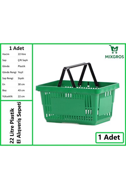 Genel Markalar Plastik Market Alışveriş El Sepeti 22 Litre Yeşil 1 Adet