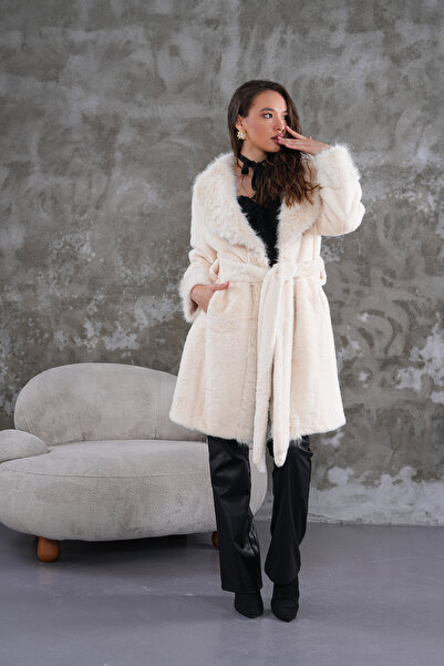 Marjinal Kadın Angora İthal Kaban Kusaklı