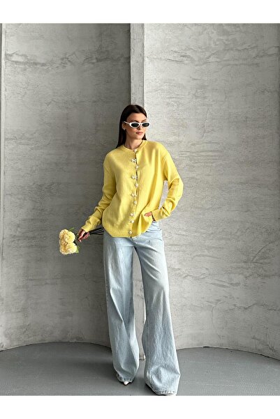 FERZOLAİO Fiyonk Düğmeli Sarı Triko Hırka