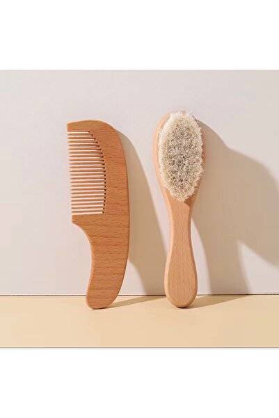 Denn Store Wooden Brush and Comb Set for Babies, hair brush, wooden handle