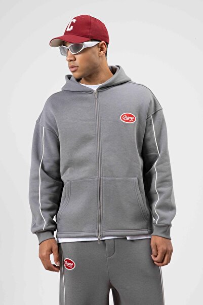 VAMOSCLO Striped Detailed Oversize Tracksuit Set Smoked