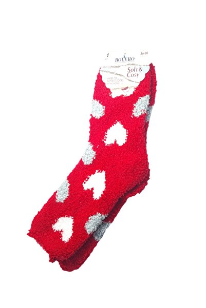 Bolero Home Socks Kalp Desenli Kırmızı Kışlık Ev Çorabı