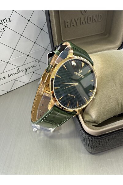 Raymond Slim Case Clip-On Leather Men's Wrist Watch