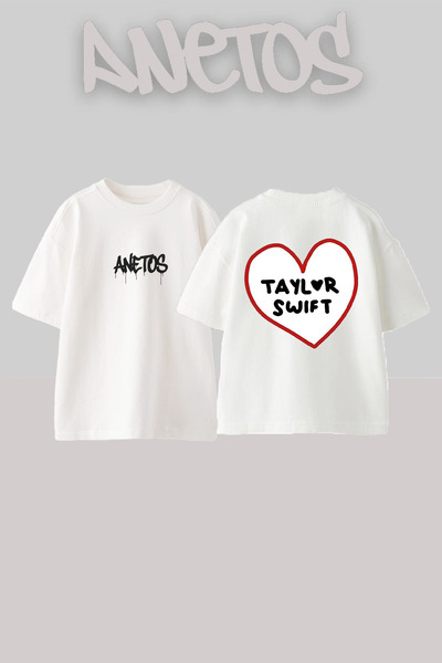 Anetos Taylor Swift 10 Design Back Printed Βαμβακερό λευκό μπλουζάκι Oversize