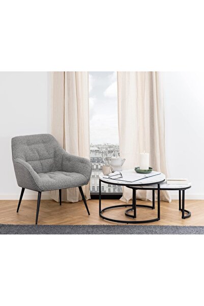 Türkiye مجموعة طاولات قهوة من قطعتين لغرفة المعيشة، طاولات غرفة المعيشة بمظهر رخامي أبيض مع إطار معدني أسود