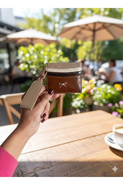 mlio Brown Key Detailed Bow Card Holder Wallet