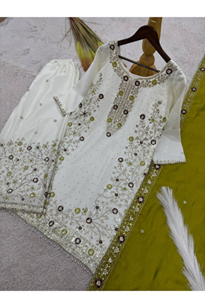MYSMAR White Chinon Silk Top Sharara & Dupatta - FFT2251 | White