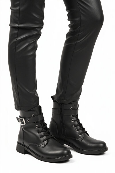 AYAKMOD Cizme de damă cu piele neagră, anti-alunecare, cu fleece interior și ...