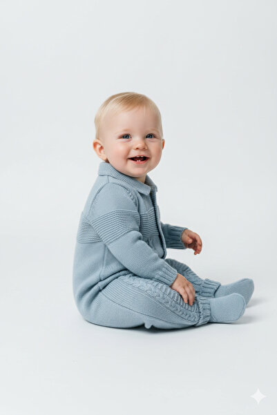 Mamman's Knitted Winter Baby Romper, Baby Collar, Thick Knitted Unisex Buttoned Romper for Girls and Boys