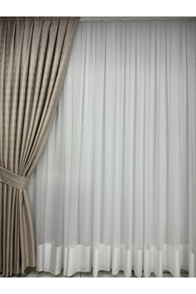 perkoz Labirent Desen Krem Fon Perde 1/3 Sık Pile