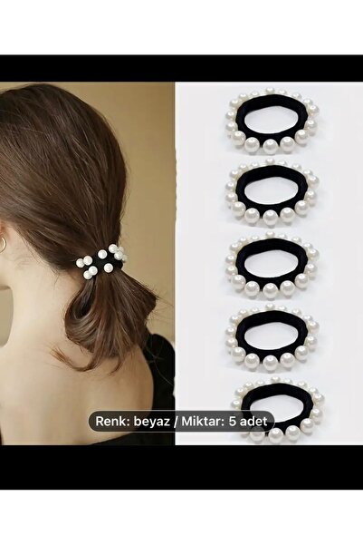 AresTokaAksesuar 5 τεμάχια γυναικεία λαστιχένια αγκράφα με πέρλες