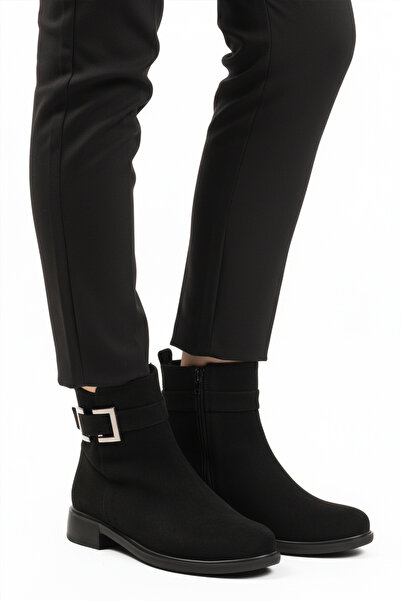 AYAKMOD Cizme de damă din piele intoarsa neagra cu fermoar, anti-alunecare, c...