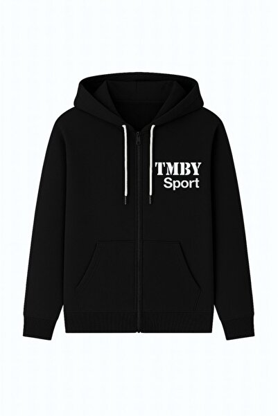 CGA Мъжка суитшърт с качулка и цип BLACK Мъжка суитшърт BLACK с принт TMBY