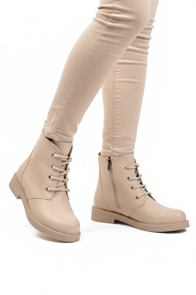 AYAKMOD Cizme de damă anti-alunecare, cu șireturi, cu fermoar, piele bej 2840...