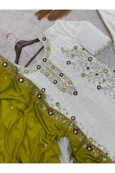 MYSMAR White Chinon Silk Top Sharara & Dupatta - FFT2251 | White