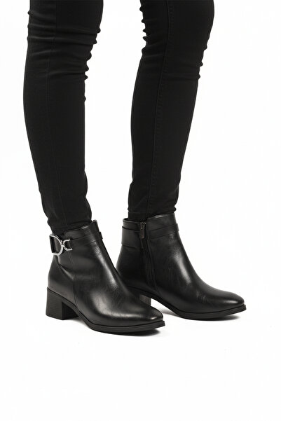 AYAKMOD Μαύρες δερμάτινες γυναικείες μπότες με τακούνι με φερμουάρ και αντιολ...