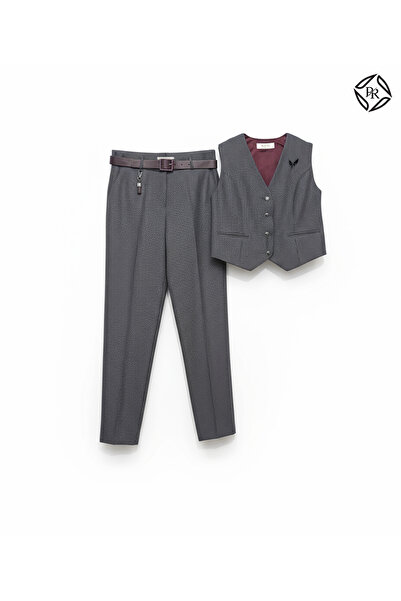 Acn Kadın Rahat Kalıp Kemerli Pantolon Yelek İkili Takım Şık Günlük Model