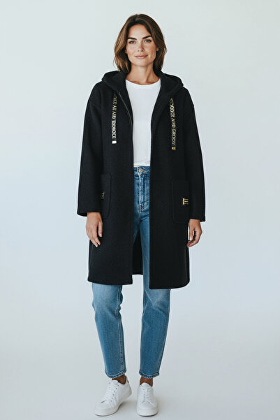 ECE GİYİM Women's Top with Pockets, Hooded, Front Zippered Cardigan