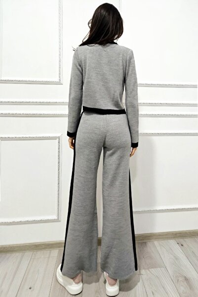 FashionForYou Thalos women's knit set, with cardigan and flared pants, Gray