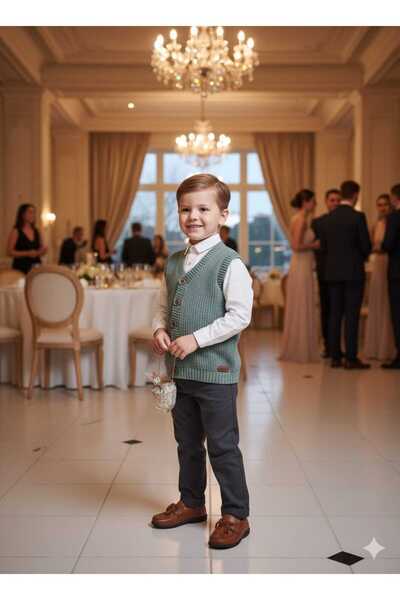 meriç bebe - bütün çocuklar melektir. mrc Erkek Çocuk Selanik Örgü Düğmeli Triko Yelek Abiye & Günlük Şık Kombin 5-8 Yaş