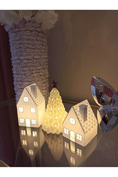 smilechild مجموعة ديكورات عيد الميلاد مكونة من شمعتين LED للمنزل وشجرة الصنوبر مقاس 7-11 سم، تتضمن 3 شموع LED