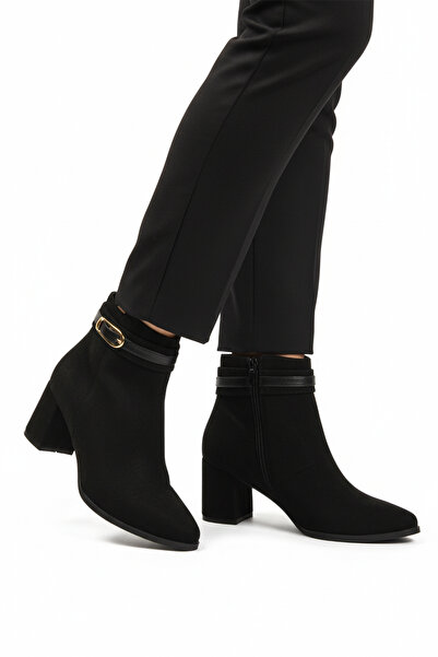 AYAKMOD Черни дамски ботуши с цип, подплатени с изкуствена кожа и ток 547815 Z