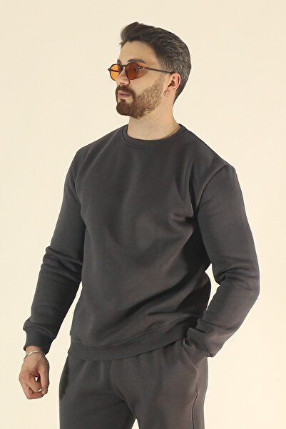 INFLUYENTE Ανδρικό σετ αθλητικής φόρμας με φλις εσωτερικά 3Ιπ Φούτερ Jogger - Regular Soft Crew Neck