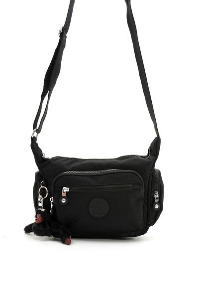 Sanmorris Women's Black Crinkle Fabric Crossbody Shoulder Bag with Accessories