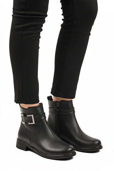 AYAKMOD Cizme de damă din piele neagră, cu fermoar, anti-alunecare, cu fleece...