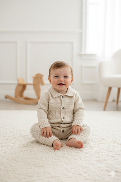 Mamman's Knitted Winter Baby Romper, Baby Collar, Thick Knitted Unisex Buttoned Romper for Girls and Boys