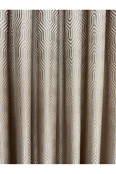 perkoz Labirent Desen Krem Fon Perde 1/3 Sık Pile