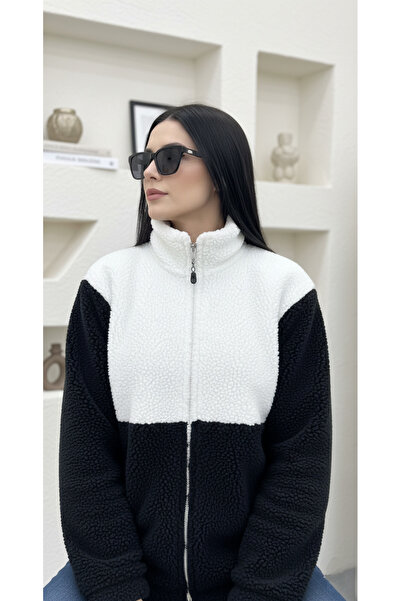 Fifty Color Trend, Unisex, Color Block, Fermoar, Guler înalt, Sherpa, Fleece, Jachetă de pluș