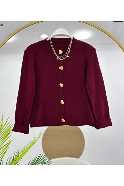 MODA VEDAT Cardigan tricotat cu nasturi in forma de inima -211