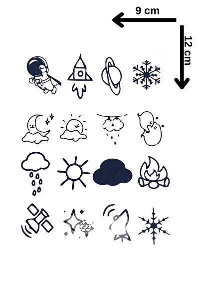 Barly 30 Gün / 1 Ay Kalıcı Karışık Figürlü 12 Saat Sonra Kararan Geçici Dövme Tattoo