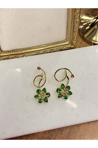 HOUSEKİ Yeşil Çiçekli Küpe