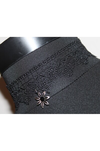 Mournbelle Çelik Charmlı Çiçek Desenli Dantel Choker