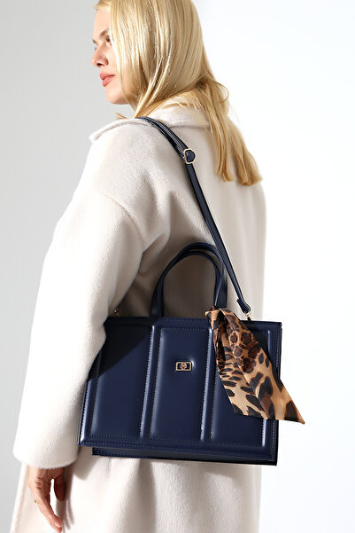 Encool Синя жіноча велика сумка-коробка з аксесуарами, шарфом, хрестоподібними ременями, через плече і ручна сумка