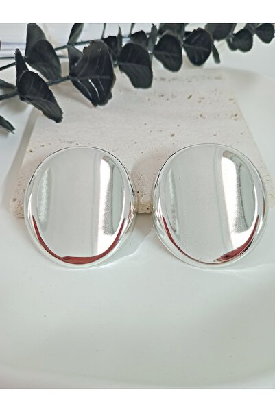 mos&more Silver Oval Lightweight Large Stylish Women's Earrings