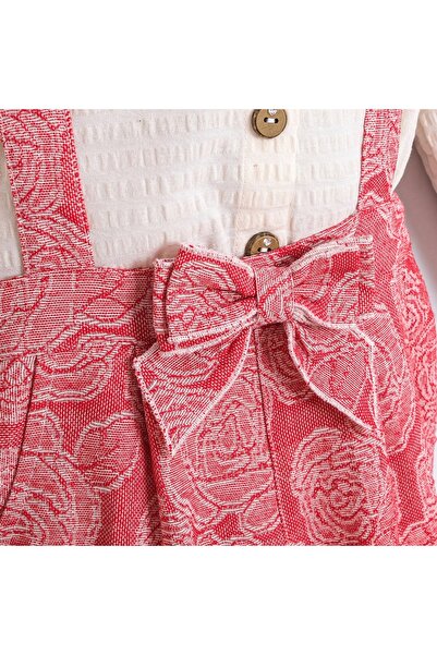 Momercy Floral Embroidery Collar Shirt and Overalls Children's Set, Birthday Party New Year Special Day Photo Shoot