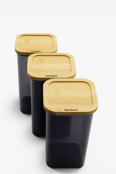 Bambum Soltero Leakproof 3-Piece Plastic Storage Container, Organizer Set with Bamboo Lid